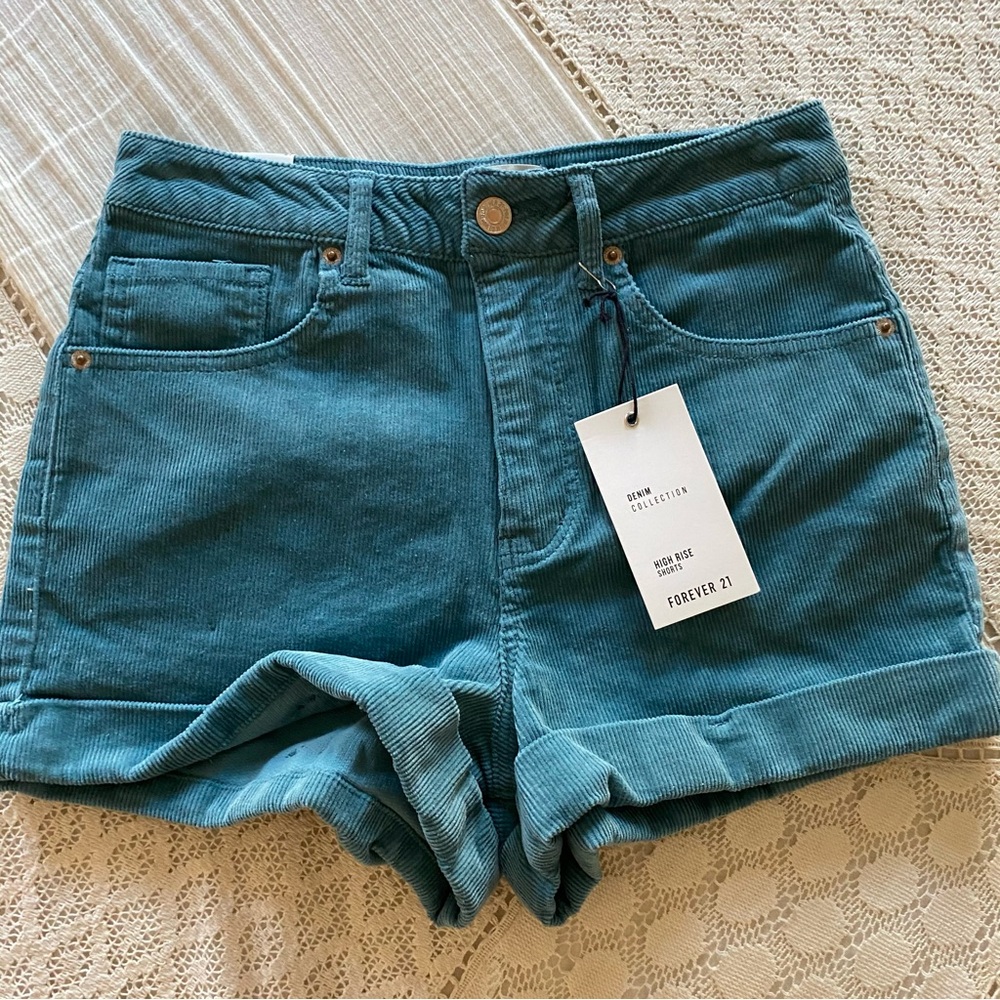 Forever 21 F21 Denim Collection High Rise Corduroy Shorts - Blue